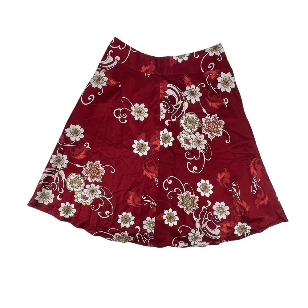 Ann Taylor Red Floral Lined Side Pleat Above The Knee Skirt Size 2 Women's